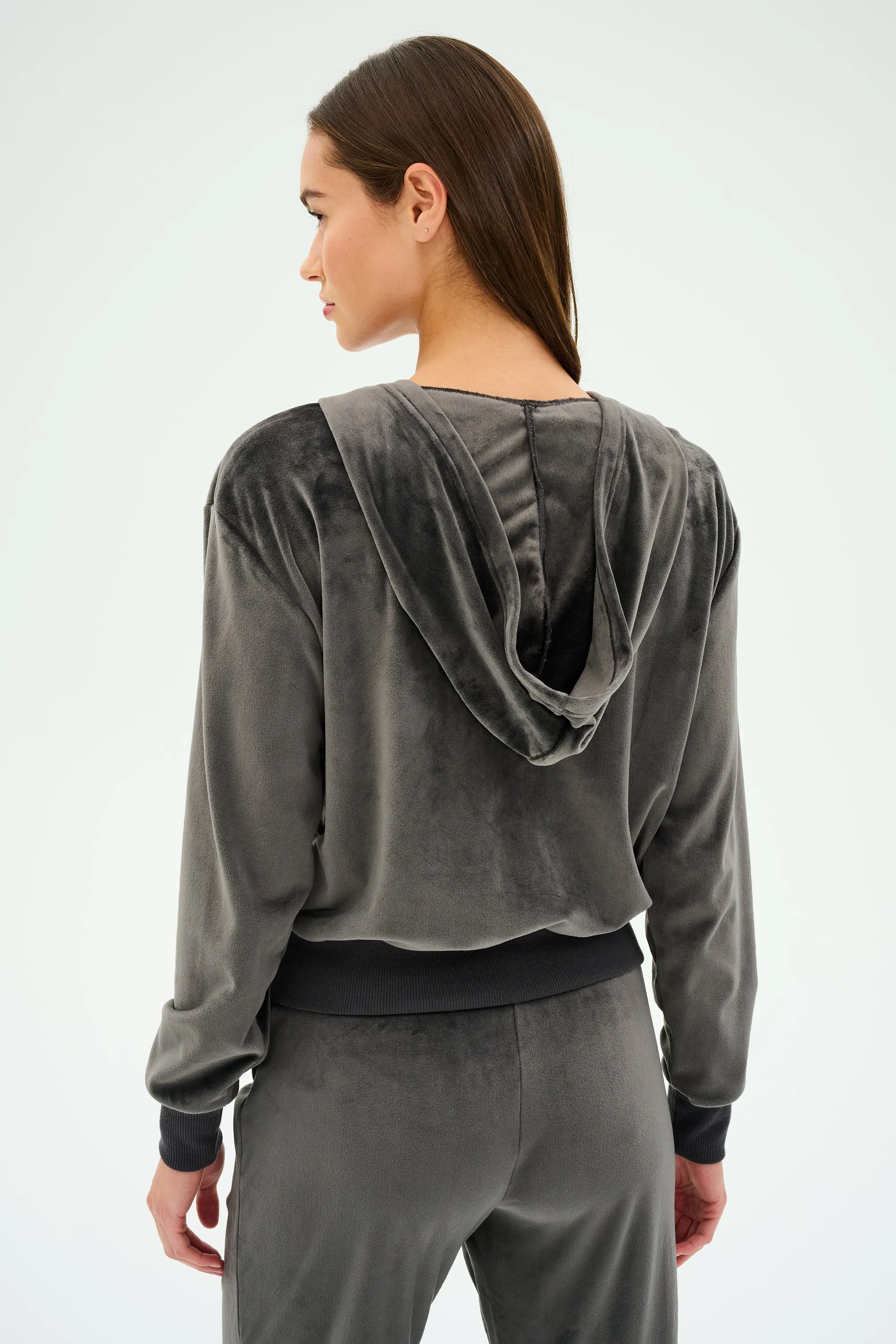 Rhys Velour Zip Up Hoodie - Graphite