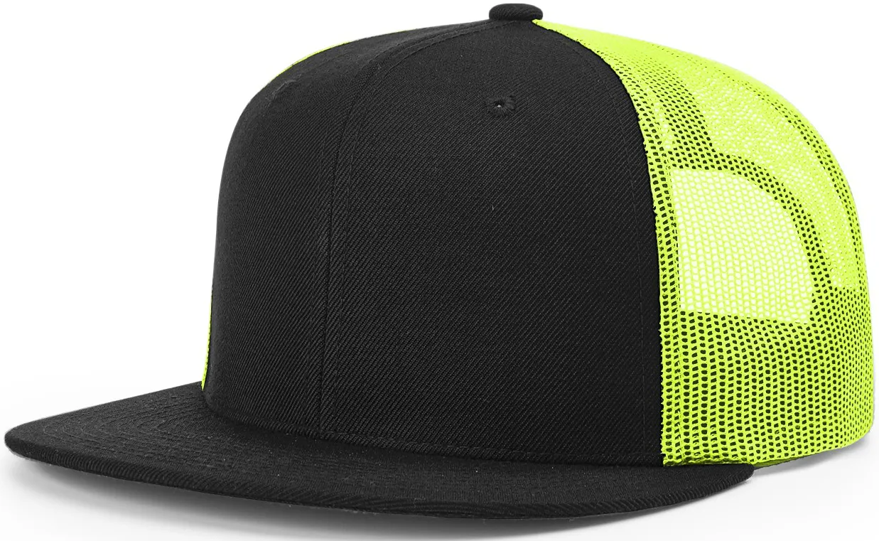 Richardson Wool Blend High Crown Mesh Back Black Neon Yellow