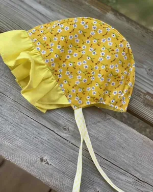 Ruffle Bonnet - Yellow & White Florals