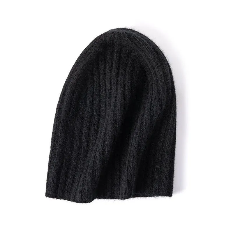 Soft Cashmere Slouch Beanie Cashmere Ribbed Knit Winter Hat