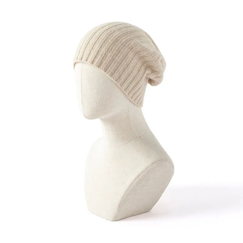 Soft Cashmere Slouch Beanie Cashmere Ribbed Knit Winter Hat