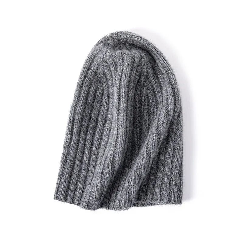 Soft Cashmere Slouch Beanie Cashmere Ribbed Knit Winter Hat