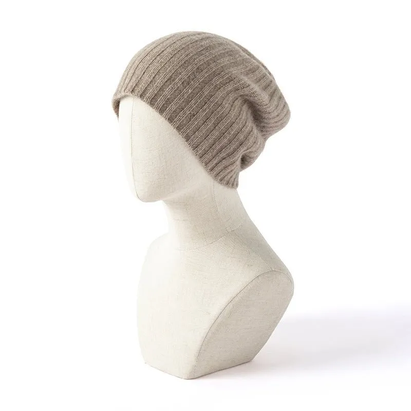Soft Cashmere Slouch Beanie Cashmere Ribbed Knit Winter Hat