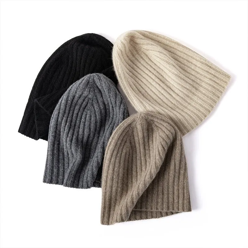 Soft Cashmere Slouch Beanie Cashmere Ribbed Knit Winter Hat