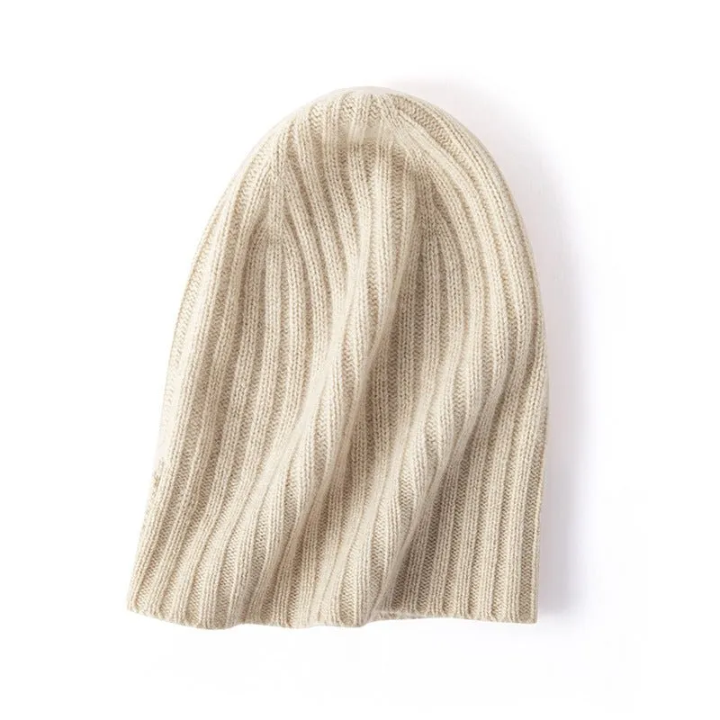 Soft Cashmere Slouch Beanie Cashmere Ribbed Knit Winter Hat
