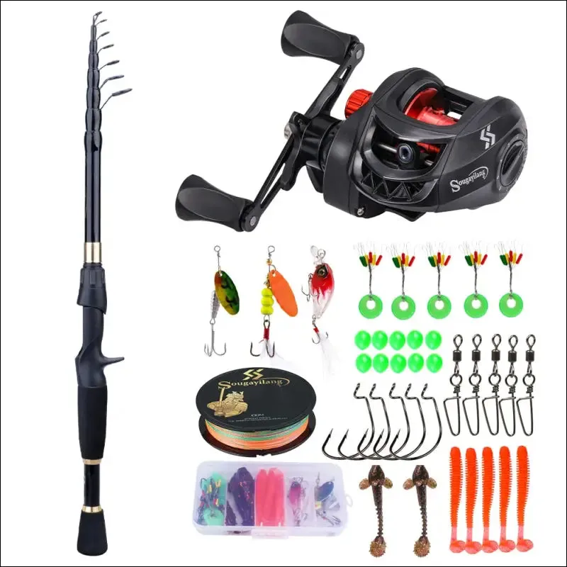 Sougayilang fishing rod and reel combo - telescopic ultralight rod, 1.8-2.4m length, 7.2:1 gear