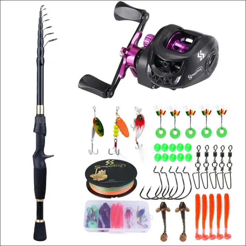 Sougayilang fishing rod and reel combo - telescopic ultralight rod, 1.8-2.4m length, 7.2:1 gear