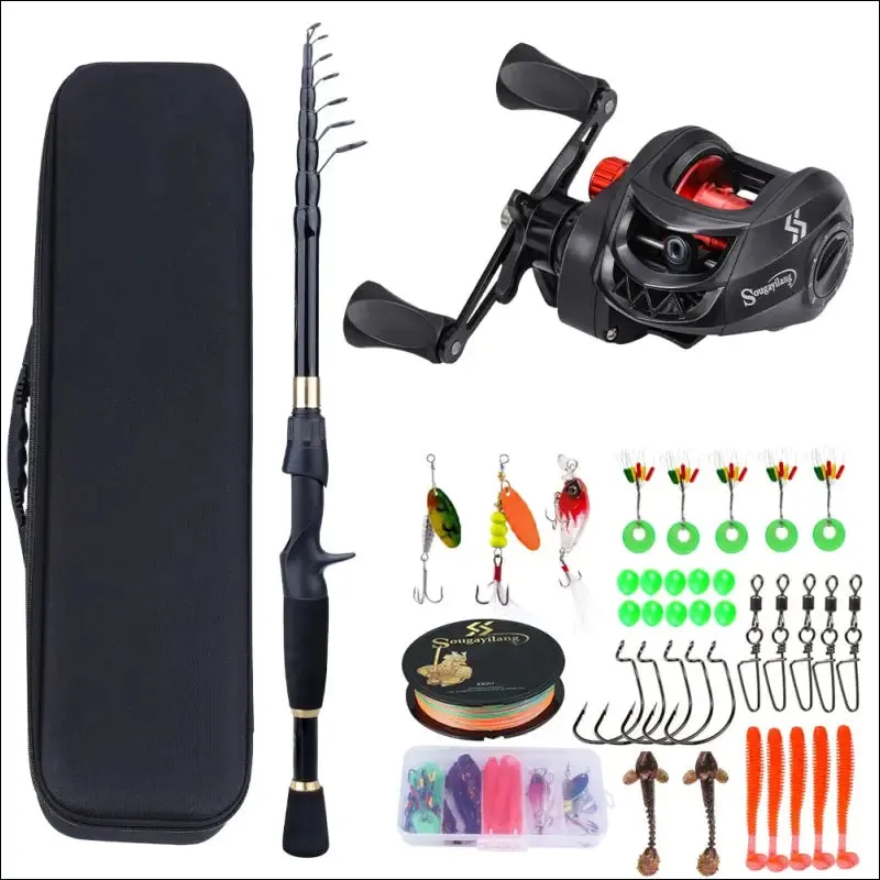 Sougayilang fishing rod and reel combo - telescopic ultralight rod, 1.8-2.4m length, 7.2:1 gear