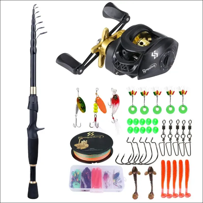 Sougayilang fishing rod and reel combo - telescopic ultralight rod, 1.8-2.4m length, 7.2:1 gear