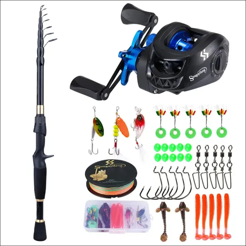 Sougayilang fishing rod and reel combo - telescopic ultralight rod, 1.8-2.4m length, 7.2:1 gear