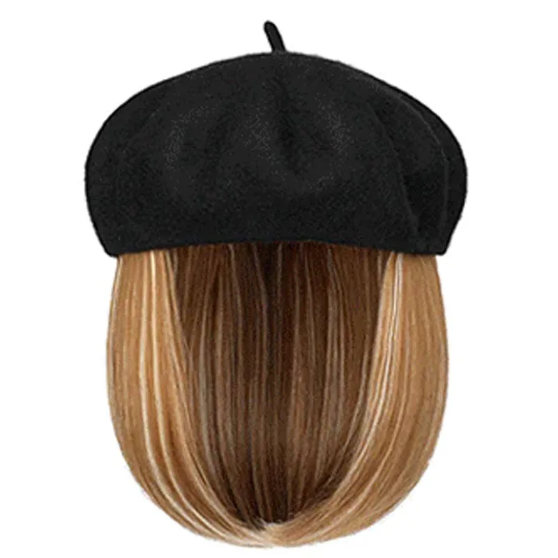 [Special Gift] Straight Short Synthetic Wigs Berets Hat for Women