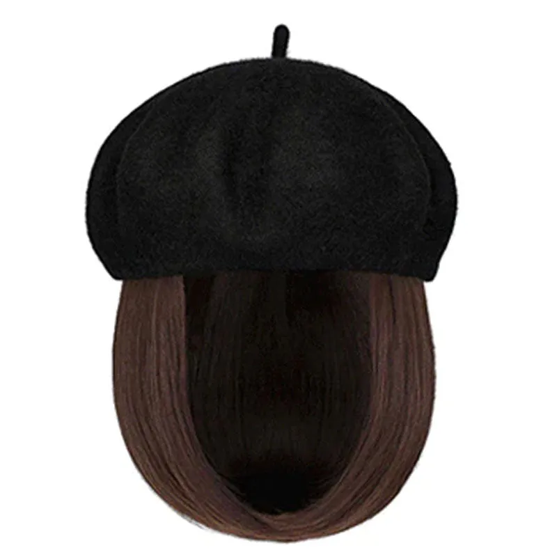 [Special Gift] Straight Short Synthetic Wigs Berets Hat for Women