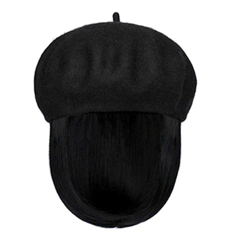 [Special Gift] Straight Short Synthetic Wigs Berets Hat for Women