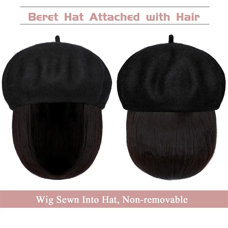 [Special Gift] Straight Short Synthetic Wigs Berets Hat for Women