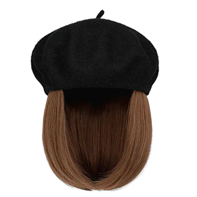 [Special Gift] Straight Short Synthetic Wigs Berets Hat for Women
