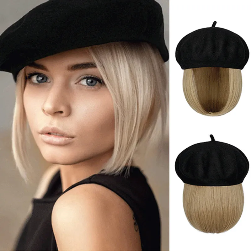 [Special Gift] Straight Short Synthetic Wigs Berets Hat for Women