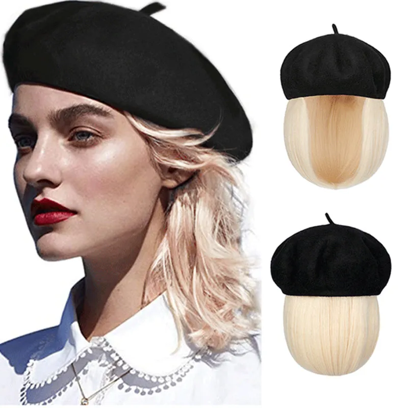 [Special Gift] Straight Short Synthetic Wigs Berets Hat for Women