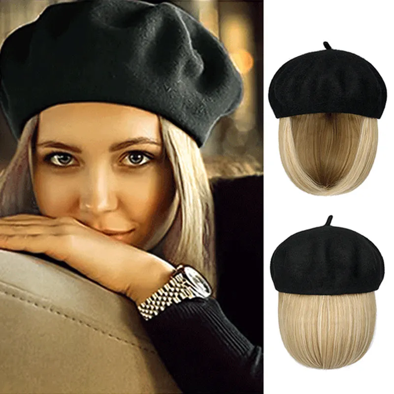 [Special Gift] Straight Short Synthetic Wigs Berets Hat for Women