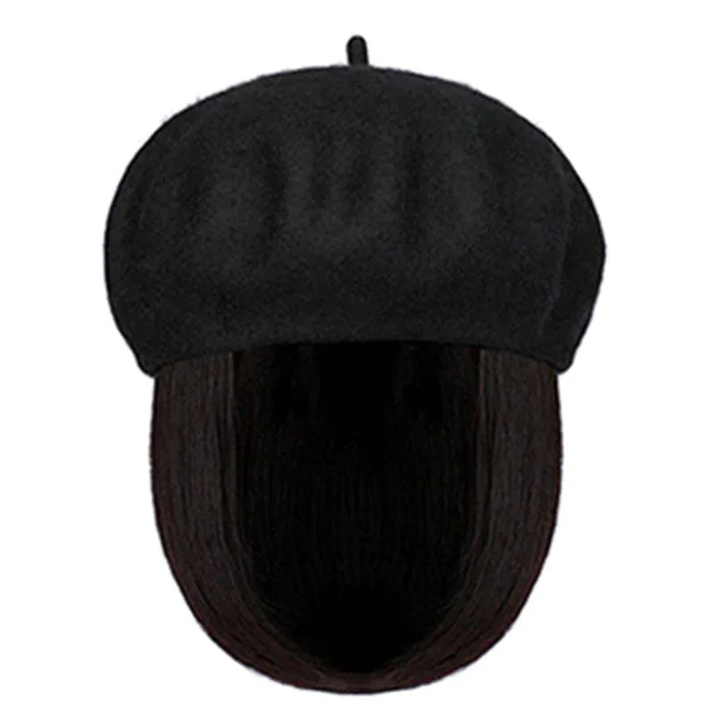 [Special Gift] Straight Short Synthetic Wigs Berets Hat for Women