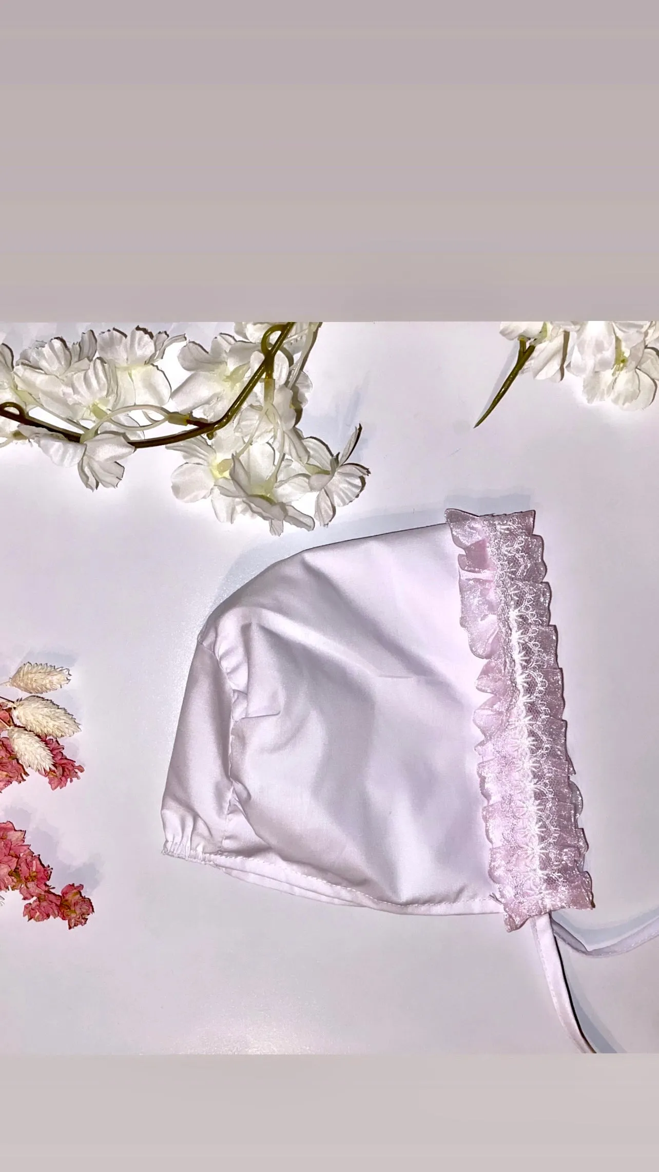 Spring Bonnets - pink or white lace