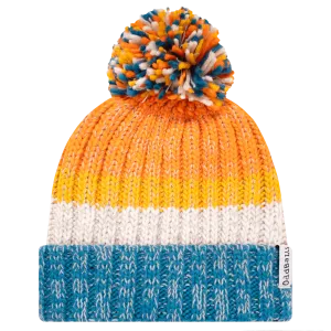 Teal | Orange | Brown - Knitted Bobble Hat