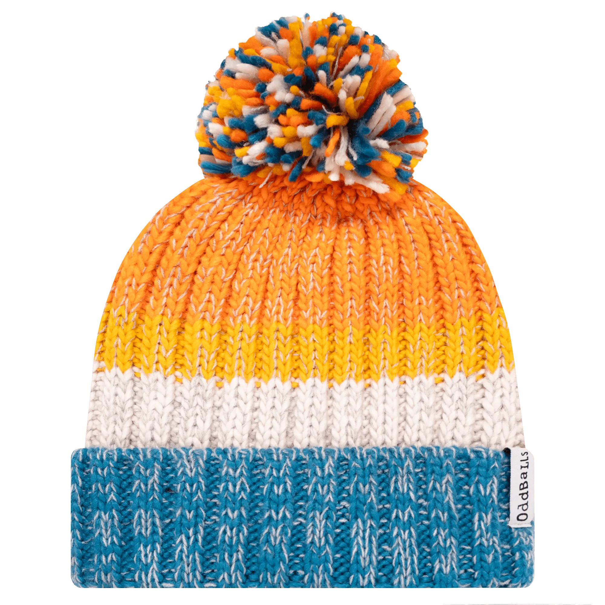 Teal | Orange | Brown - Knitted Bobble Hat