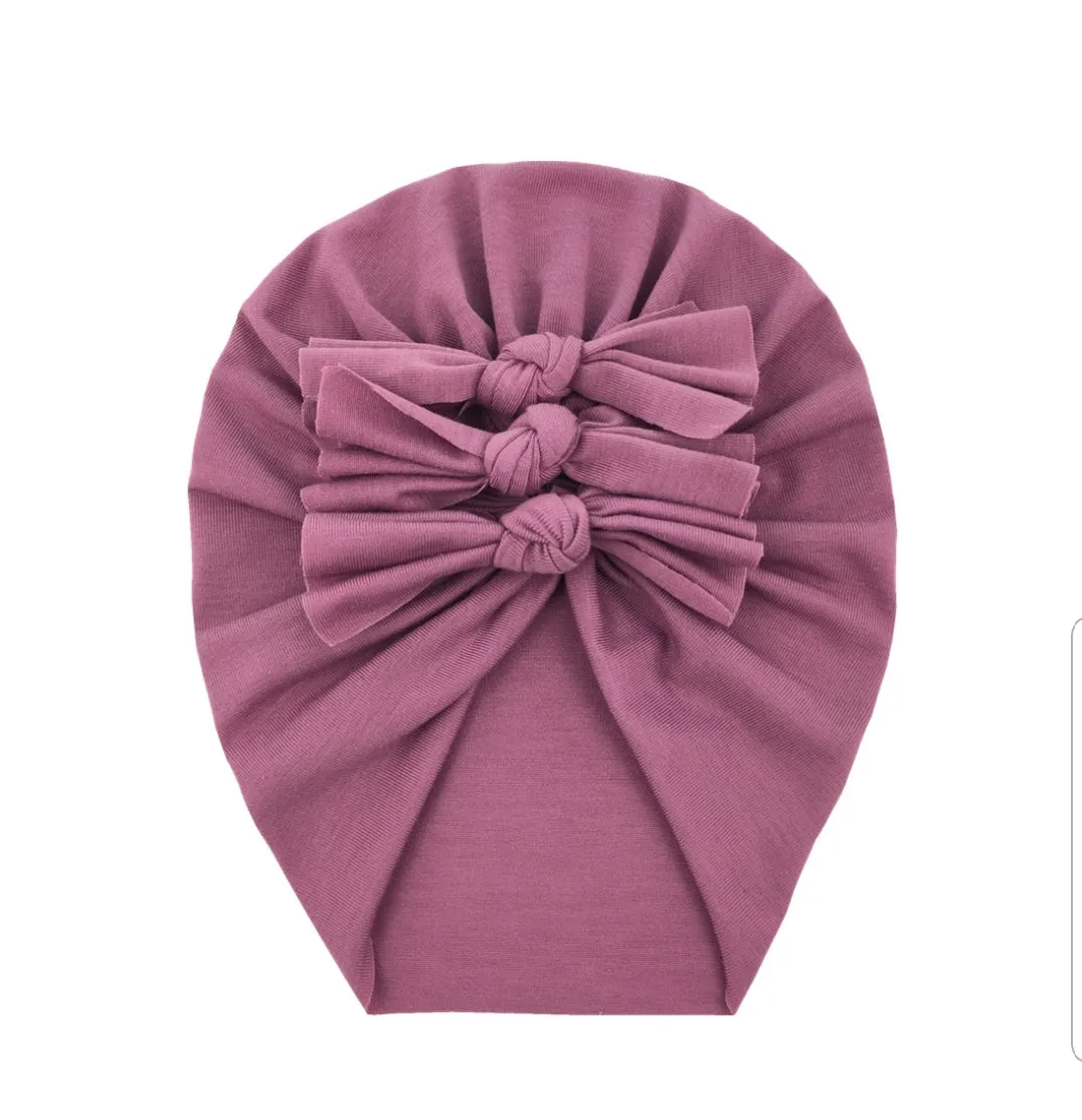 Trio Ruffle Bow Turban / Caps