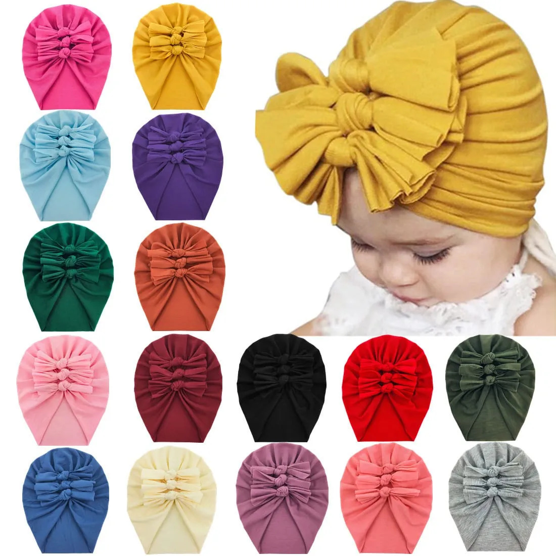 Trio Ruffle Bow Turban / Caps