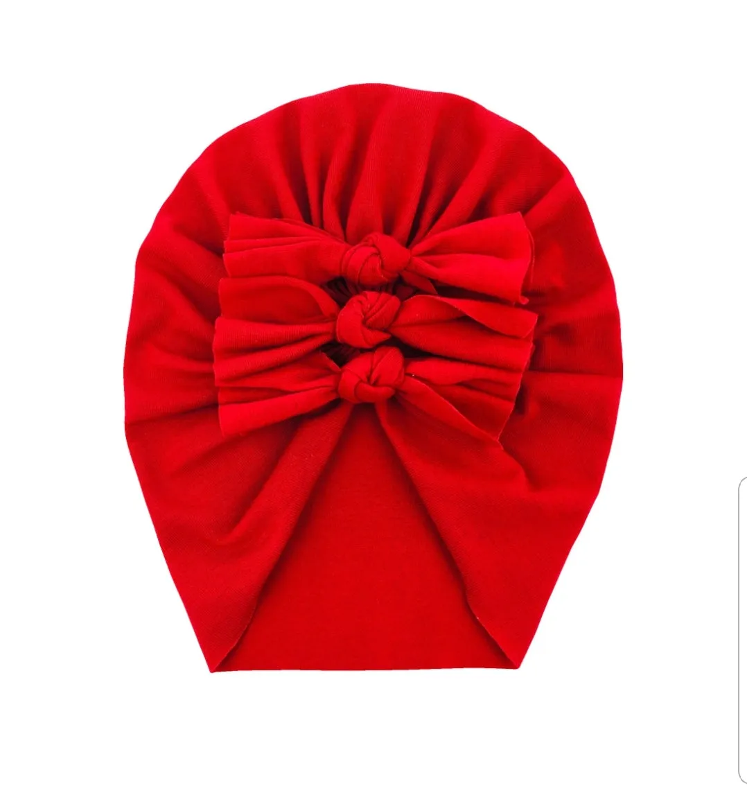 Trio Ruffle Bow Turban / Caps