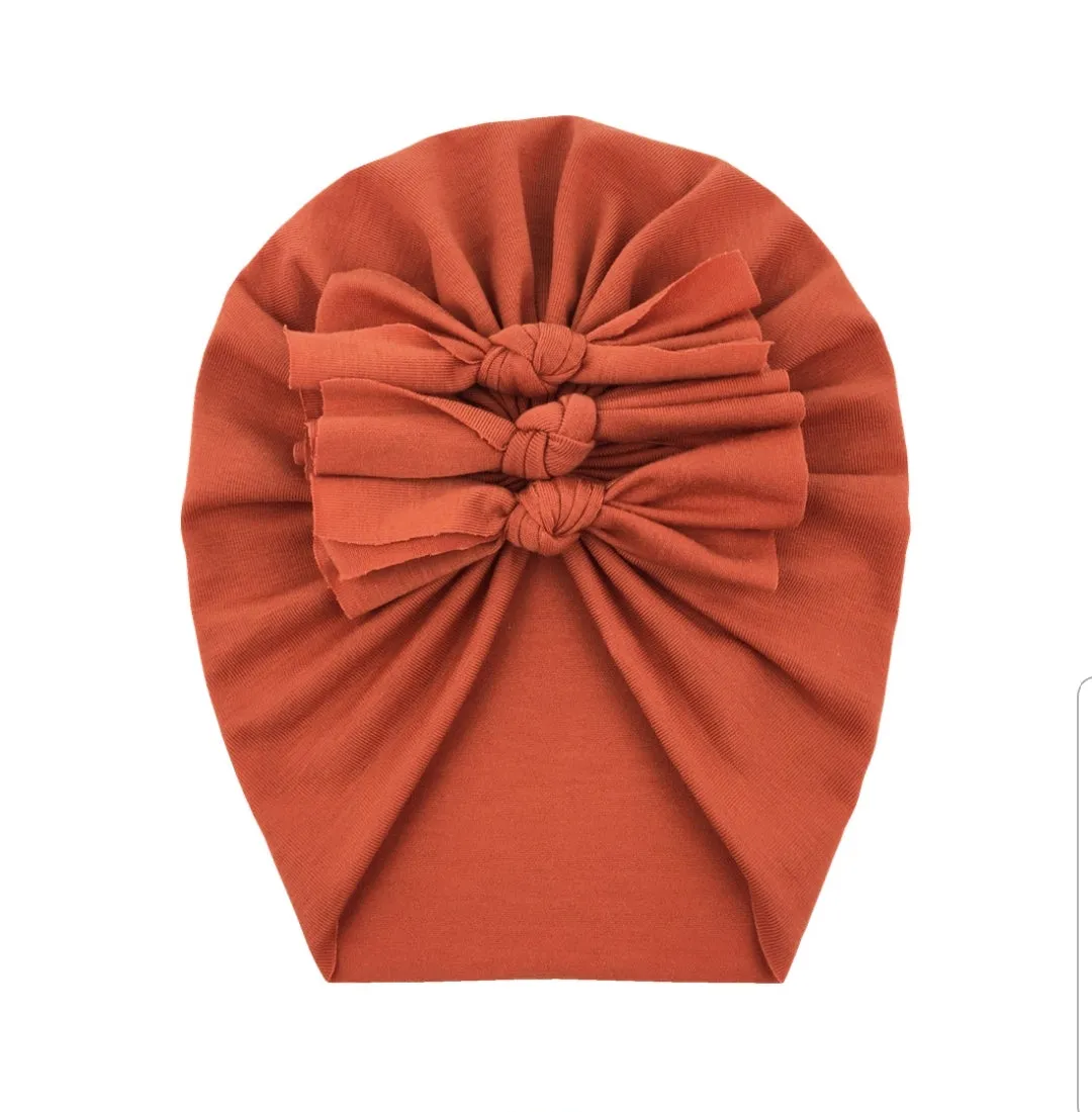 Trio Ruffle Bow Turban / Caps
