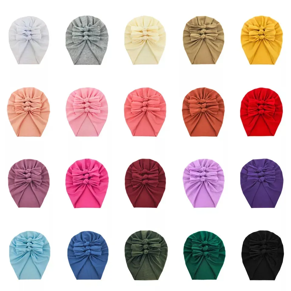 Trio Ruffle Bow Turban / Caps