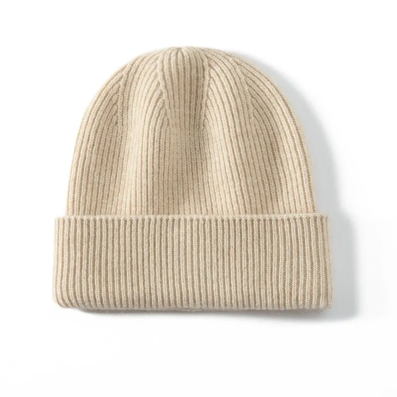 Unisex Cashmere Cable Knit Beanie Ribbing Cuffs Cashmere Winter Hat