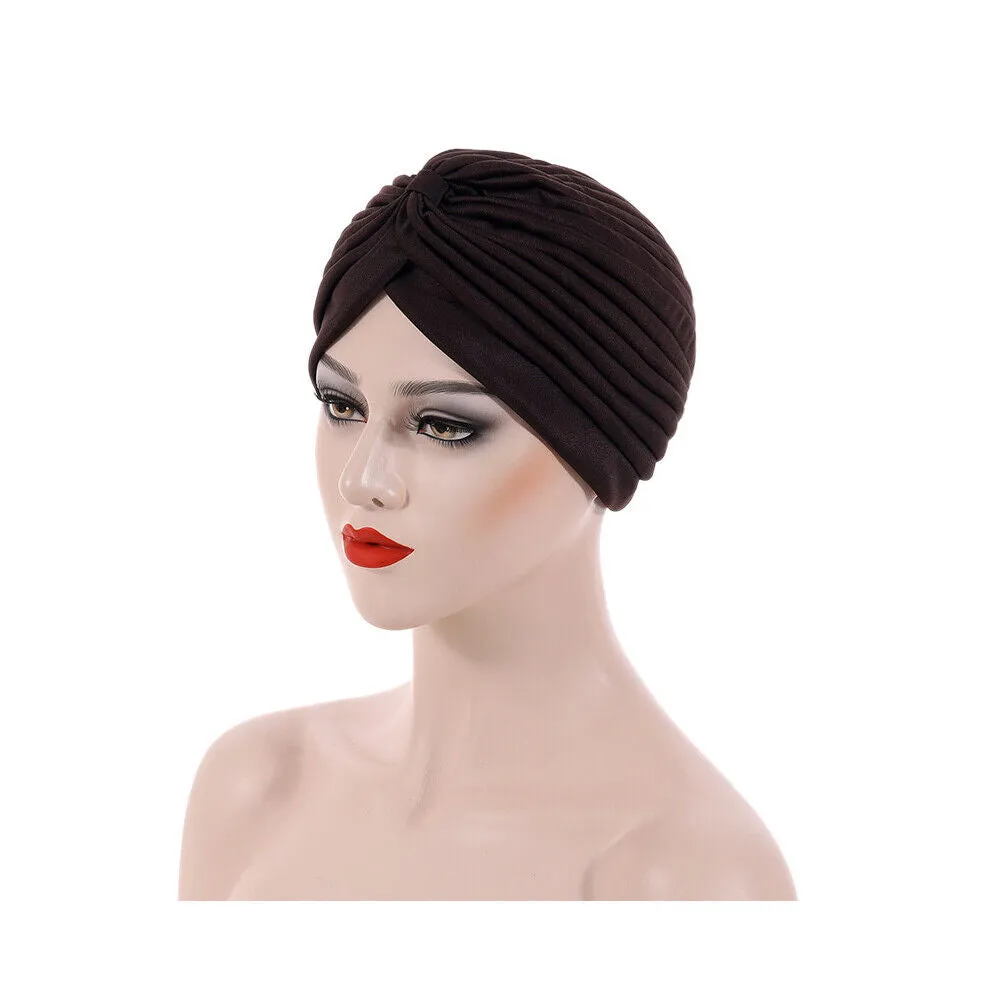 US 1-2 Pack Turban For Women Soft Head Wrap Pleated Loss Cap Chemo Hat Hair