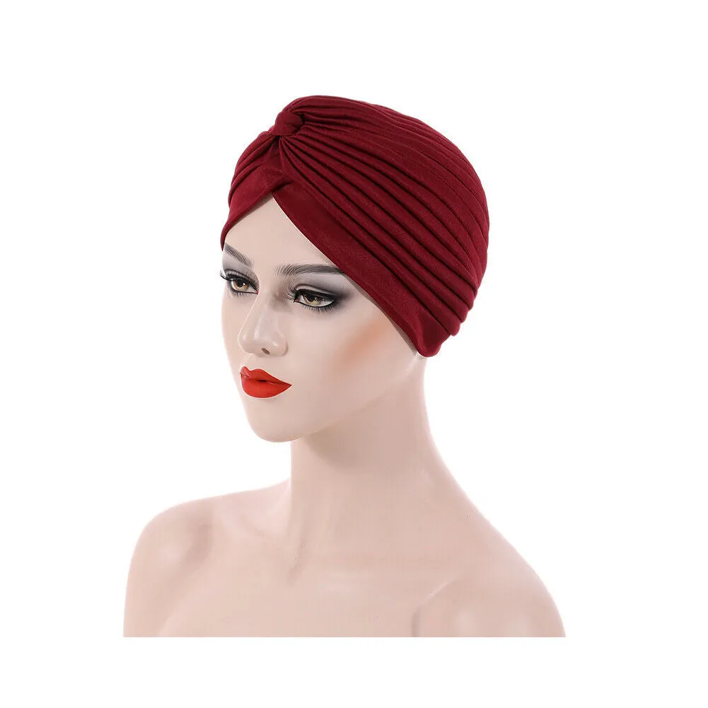 US 1-2 Pack Turban For Women Soft Head Wrap Pleated Loss Cap Chemo Hat Hair
