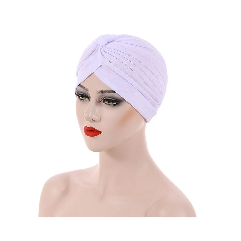 US 1-2 Pack Turban For Women Soft Head Wrap Pleated Loss Cap Chemo Hat Hair