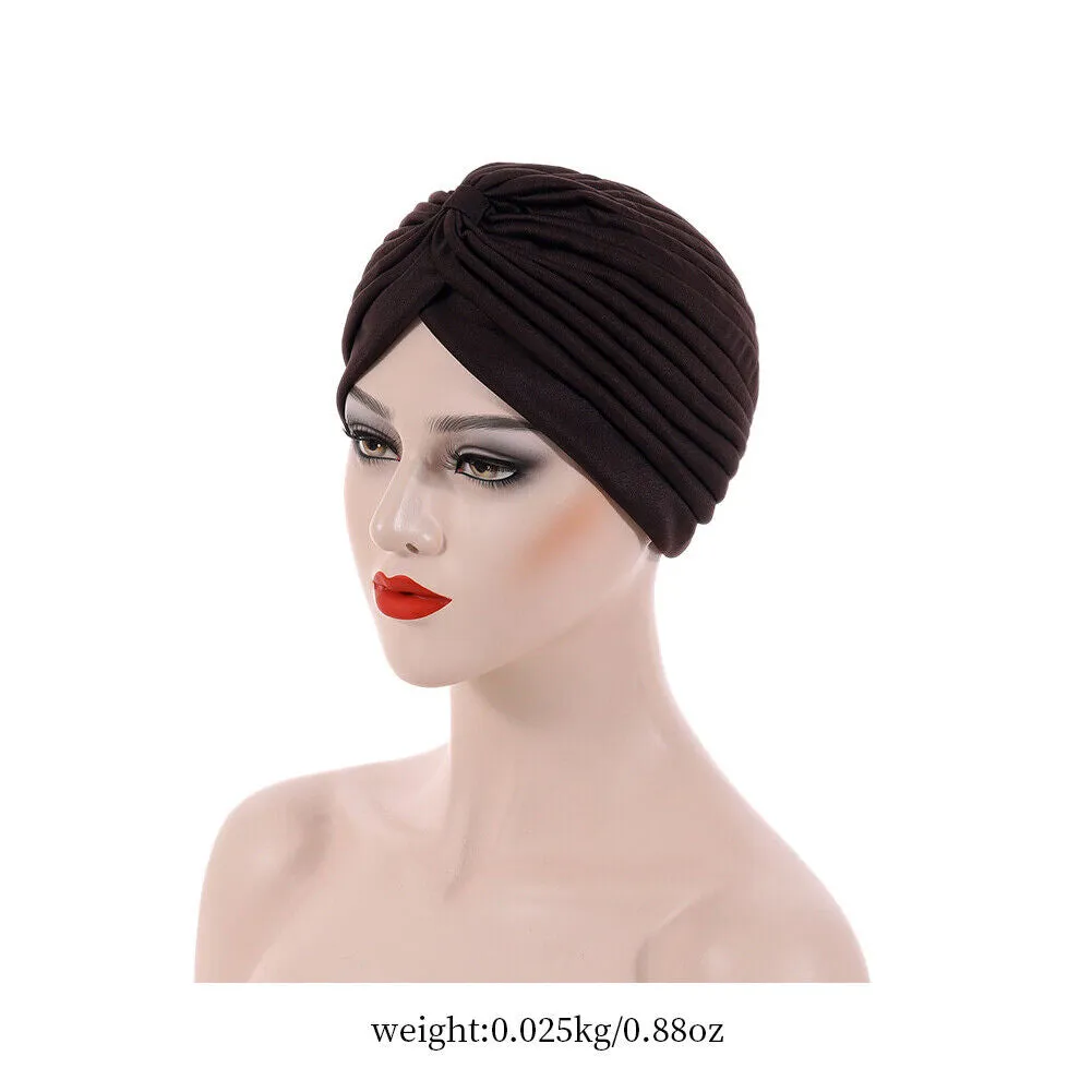 US 1-2 Pack Turban For Women Soft Head Wrap Pleated Loss Cap Chemo Hat Hair
