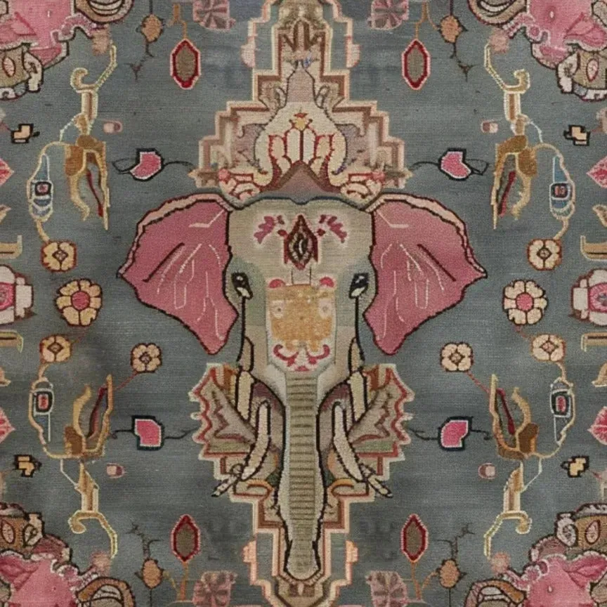 Vintage Elephant Hand Knotted Area Rug