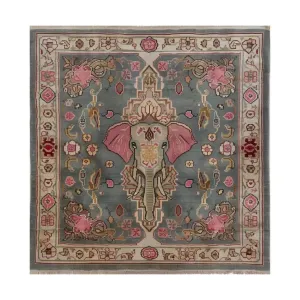 Vintage Elephant Hand Knotted Area Rug