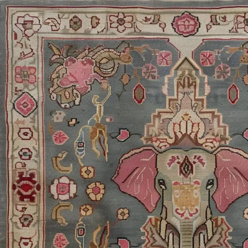 Vintage Elephant Hand Knotted Area Rug