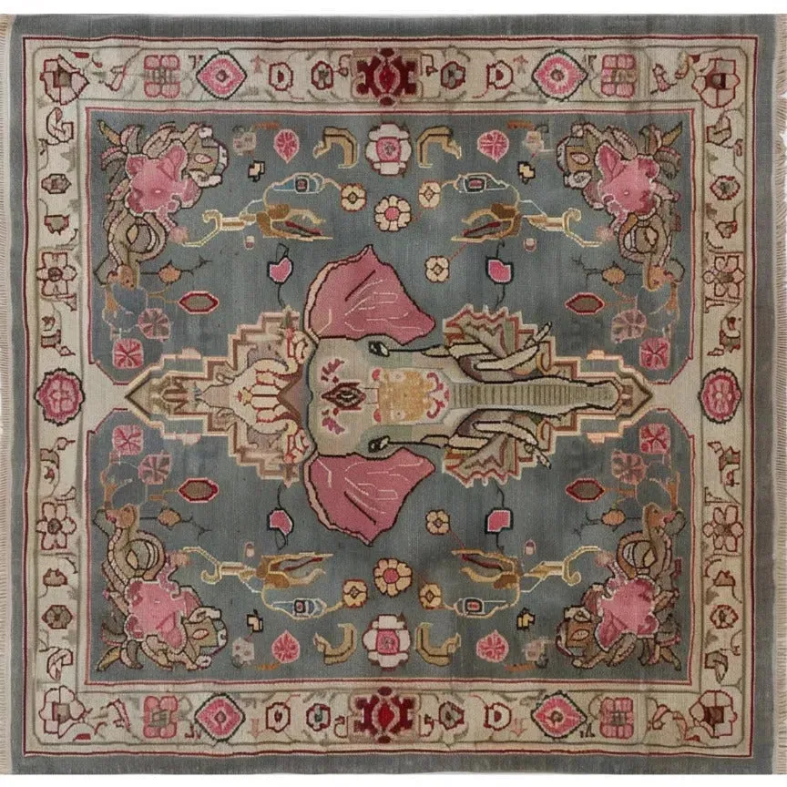 Vintage Elephant Hand Knotted Area Rug