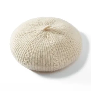 Womens Chic Pure Cashmere Cable Knit Beret Cashmere Painter Hat