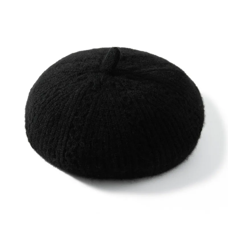 Womens Chic Pure Cashmere Cable Knit Beret Cashmere Painter Hat