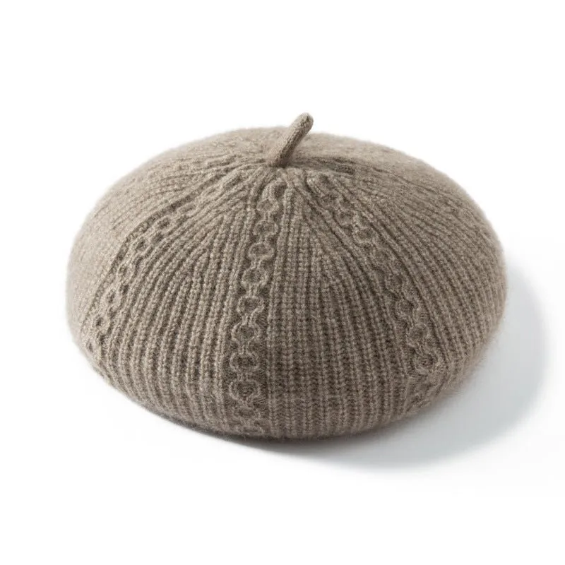 Womens Chic Pure Cashmere Cable Knit Beret Cashmere Painter Hat