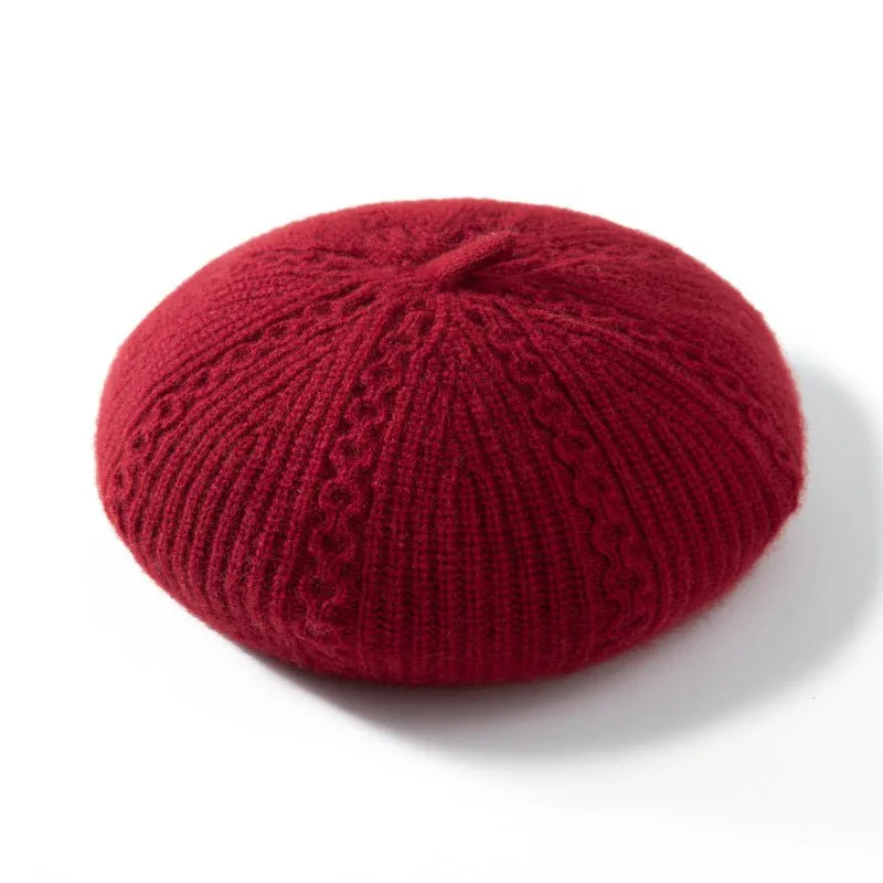 Womens Chic Pure Cashmere Cable Knit Beret Cashmere Painter Hat