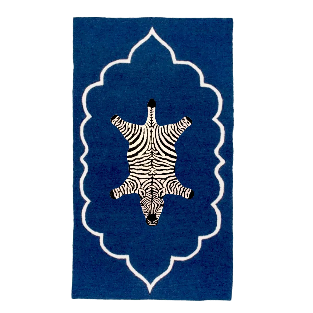 Zebra in the Royal House Hand Tufted Wool Rug - Dark Blue