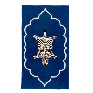 Zebra in the Royal House Hand Tufted Wool Rug - Dark Blue