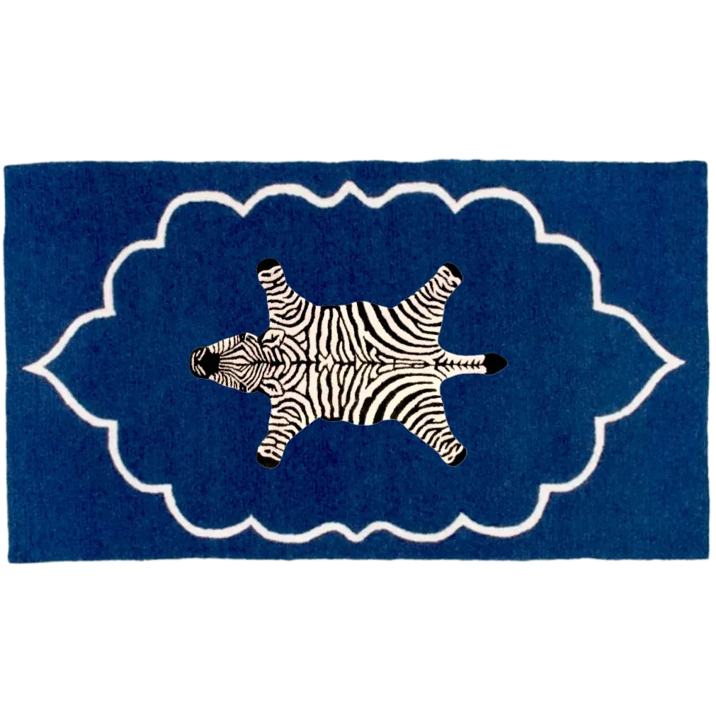 Zebra in the Royal House Hand Tufted Wool Rug - Dark Blue